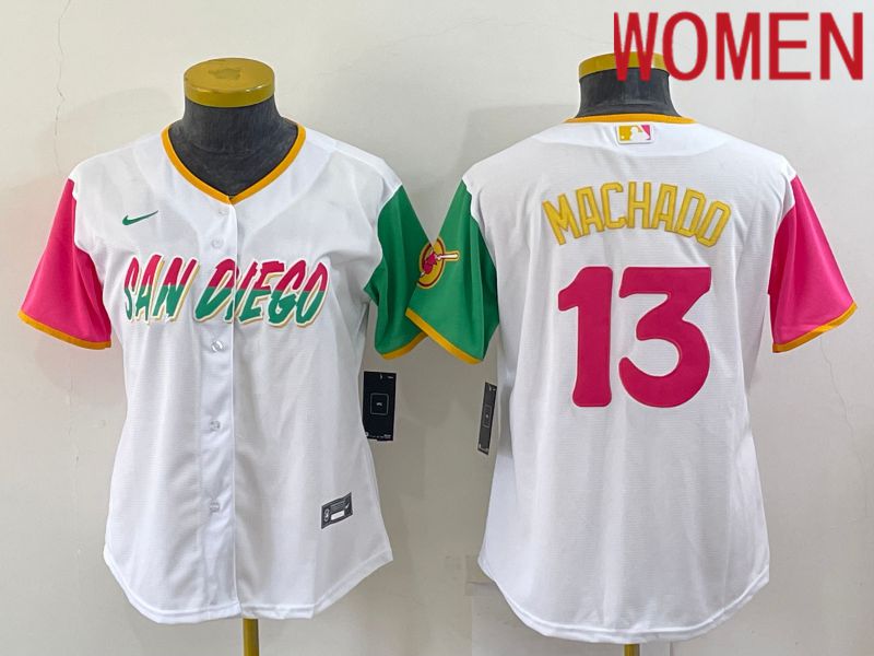 Women San Diego Padres #13 Machado White City Edition Game Nike 2022 MLB Jersey->san diego padres->MLB Jersey